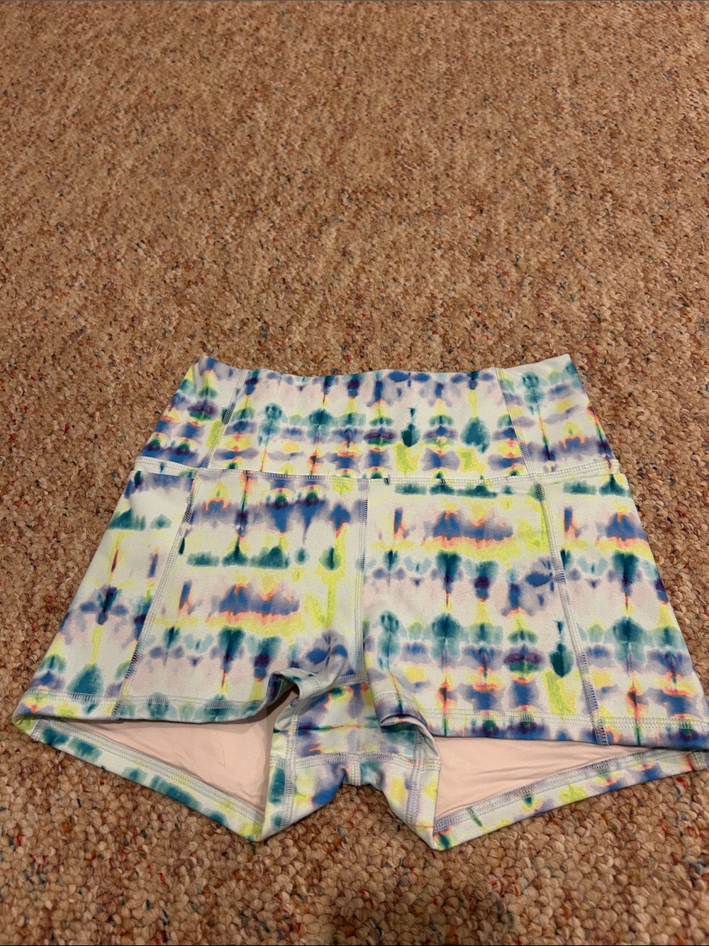 Fabletics Tie-Dye High-Rise Athletic Shorts - Blue, Green, Yellow